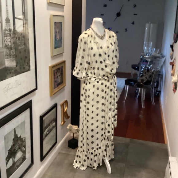 Superb LC Lauren Chiffon Ivory and Black Polka Dot Dress XXL 2X 16 18 20 Plus XL - Picture 1 of 5